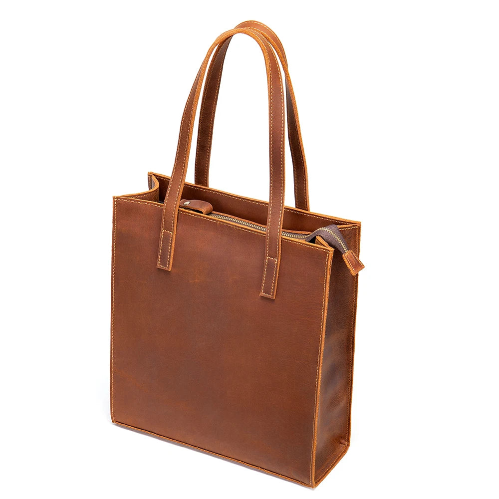 Genuine Leather Tote: Elegant Brown Shoulder Bag