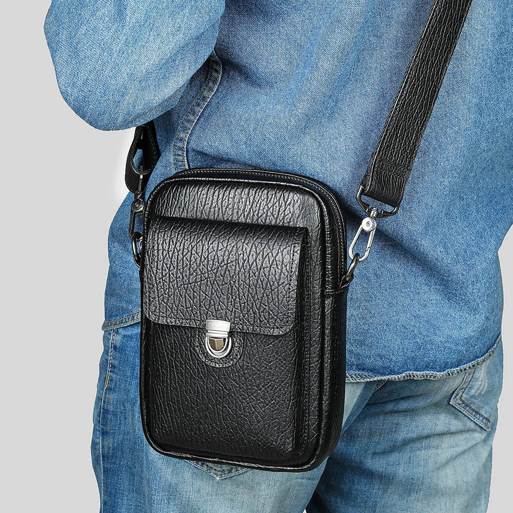 JetSet Black: Men's Leather Messenger Bag