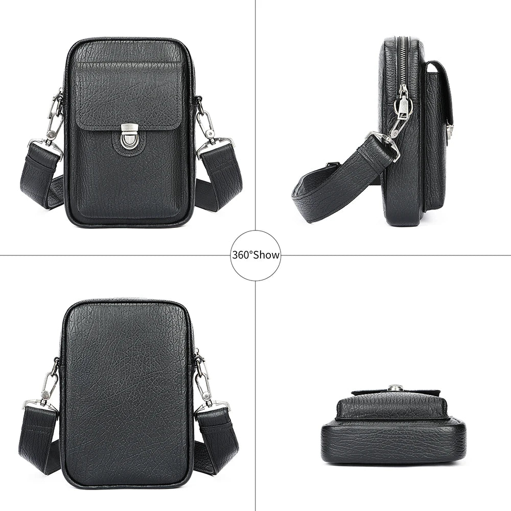 JetSet Black: Men's Leather Messenger Bag